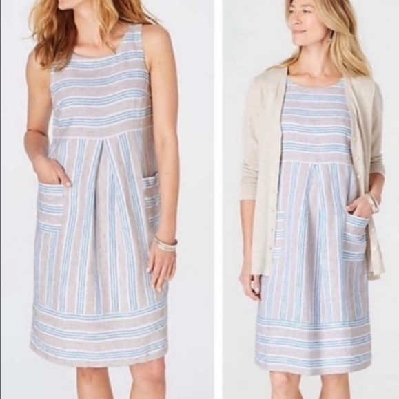 J. Jill Dresses & Skirts - J. JILL LOVE LINEN STRIPED SHIFT DRESS